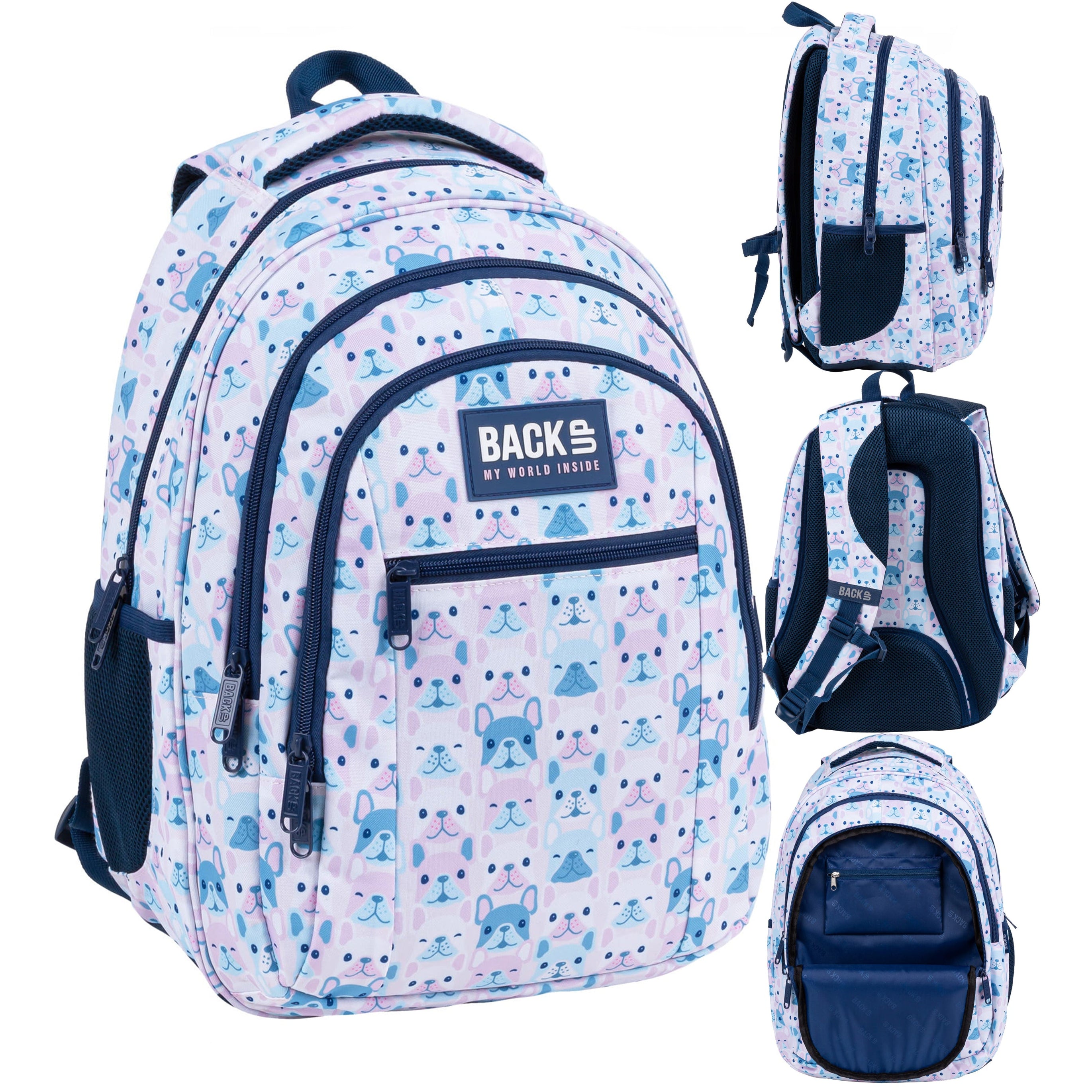 Ghiozdan scolar ergonomic, Zola, compartimente multiple, 42 x 30 x 20 cm, elemente reflectorizante, model catelusi, bleu/roz Ghiozdan scolar ergonomic, Zola, compartimente multiple, 42 x 30 x 20 cm, elemente reflectorizante, model catelusi, bleu/roz